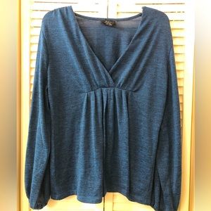 Long sleeve v-neck blue/black & red/black blouse(s).